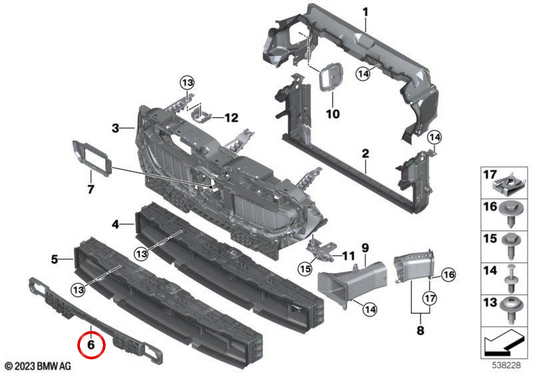 Tope de péndulo OEM 51745A3CF96 para BMW G60 {520d, 520d xDrive, 520i} con motores B47P y B48N. Compatible con versiones automáticas y manuales. Original BMW.