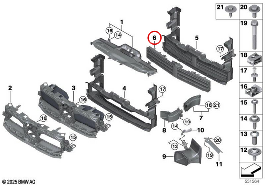 Sprack d'aria inferiore OEM 51745B3E9F9 per BMW X2 U10 (16i, 18d, 18i, 20i, 25i, M35i xDrive). BMW originale.