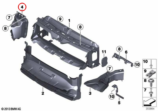 Luftkanal für den rechten Kühler OEM 51747303598 für BMW F35. Original BMW.