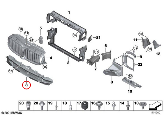 Guía de aire inferior OEM 51747359845 para BMW G32. Original BMW.