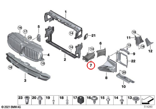 Conducto de aire para freno derecho OEM 51748059648 para BMW G12. Original BMW.