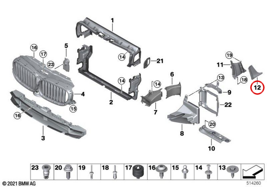 Le côté droit Air conduite OEM 51748063260 pour BMW G30, G31. BMW d'origine.
