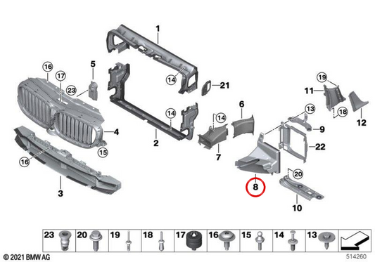 Luftkanal für den rechten Kühler OEM 51748072618 für BMW G12. Original BMW.