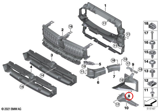 Luftkanal für den linken Hilfskühler OEM 51748098211 für BMW G42. Original BMW.