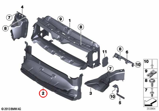 Air duct with gate control OEM 51748496676 for BMW F30, F31. Original BMW.
