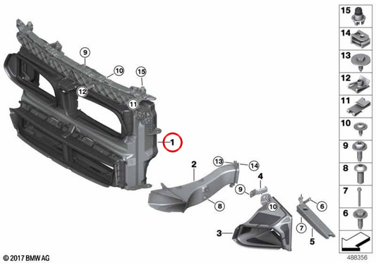 Conducto de aire con control de compuertas OEM 51749463470 para BMW X2 F39. Compatible con versiones híbridas enchufables (PHEV). Recambio original BMW.