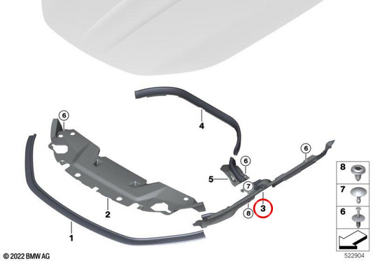 Junta de vedação da parede lateral esquerda OEM 51749464371 para BMW G70. BMW genuíno.