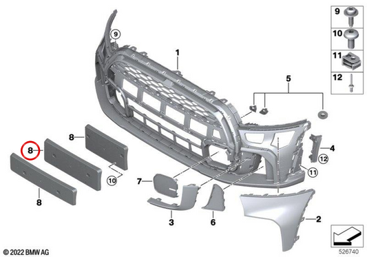 Staffa targa anteriore OEM 51749853980 per MINI F56 LCI, F55 LCI, Cabrio F57 LCI. MINI originale.