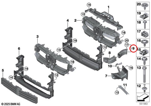 Duto de ar do freio dianteiro esquerdo OEM 51749883605 para BMW U11, U12. BMW genuíno.