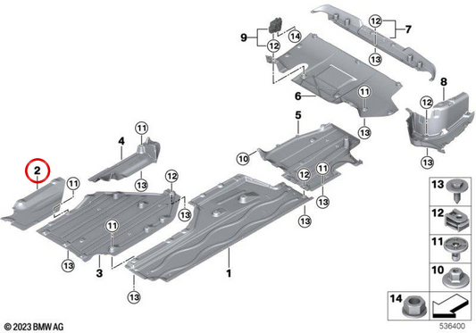 Untere Abdeckung für die OEM -Abgasanlage 51755A015C9 für BMW G60, G61, G70. Original BMW.