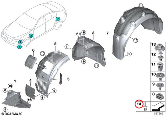 Rivet cieco per BMW G42, G87, G20, G21, G28, G80, G81, G22, G23, G82, G83, F90N, G60, G70 (OEM 51755A383B7). BMW originale
