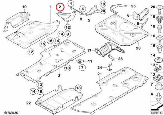 Tampa inferior central traseira OEM 51757185218 para BMW E81, E87, E88, E90, E91, E92, E93. BMW genuíno.