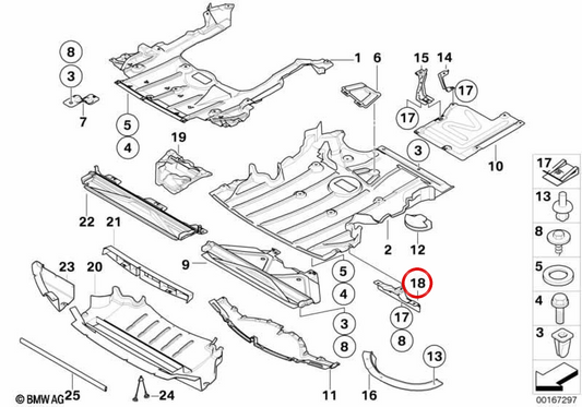 Deflector de aire izquierdo OEM 51757185797 para BMW Serie 3 E92, E92N, E93, E93N. Pieza original BMW.