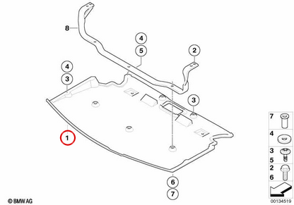 Protezione inferiore anteriore OEM 51757204401 per BMW Serie 5 E60, E60 LCI, E61, E61 LCI. BMW originale.