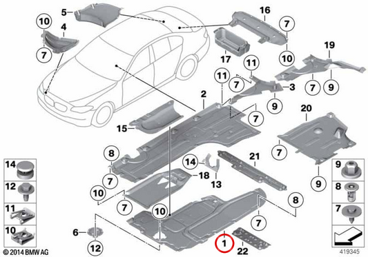 Protetor central da parte inferior OEM 51757207898 para BMW F10, F11. BMW genuíno.