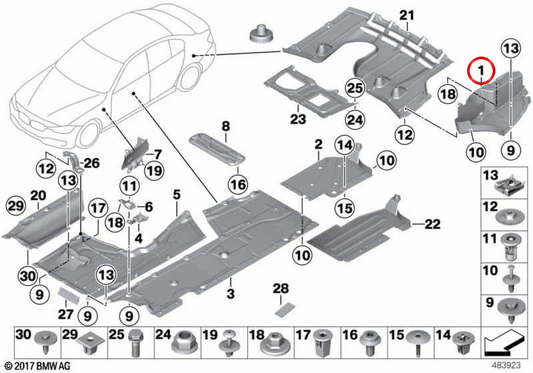 Panneau de soubassement arrière droit OEM 51757260770 pour BMW Série 3 F34, Série 4 F32, F82 M4, F36 Gran Coupé... et plus encore. Véritable BMW.