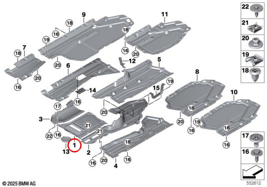 Protector cubre bajos central OEM 51757328439 para BMW F15, F16. Original BMW.
