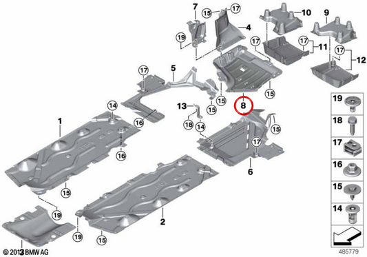 Copertura posteriore inferiore OEM 51757410766 per BMW F45, F48, F39 e MINI F60 (modelli ibridi come 225XE, XDrive25E e Cooper SE). BMW originale e Mini.