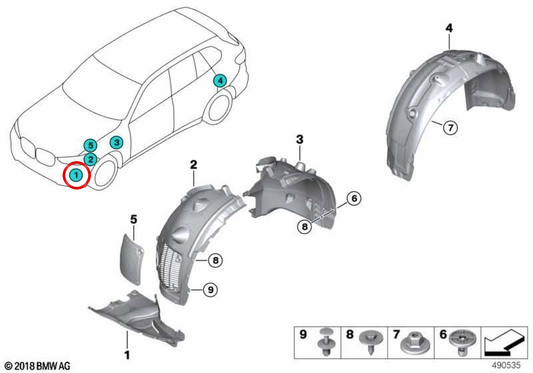 Radabdeckung vorne unten links OEM 51757424877 für BMW X5 G05, X5 G05 LCI. Original BMW.