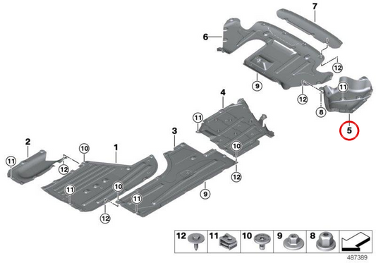 Protetor inferior traseiro esquerdo OEM 51757447185 para BMW G20, G21, G28, G22, G23, G26. BMW genuíno.