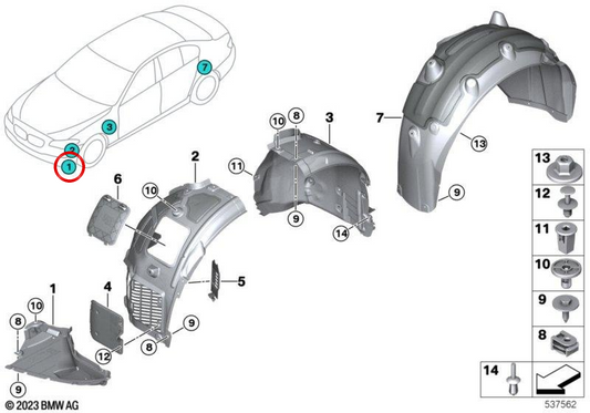 OEM 51757478703 Coperchio inferiore sinistro per BMW Serie 5 G30, G31, G30 LCI, G31 LCI. BMW originale.