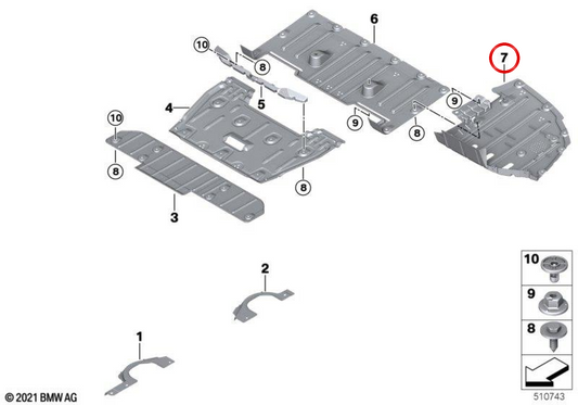 Protector cubrecárter trasero izquierdo OEM 51757932077 para BMW iX (I20). Original BMW.