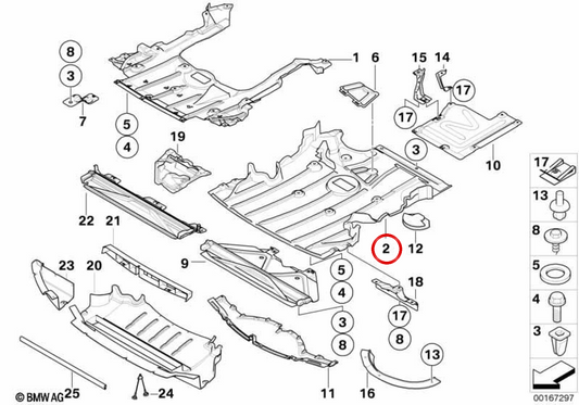 Proteção do motor e tampa do cárter OEM 51758041698 para BMW E90 e E91 (316d, 318d, 320d). Peça original BMW, ideal para proteger o motor por baixo contra impactos ou sujeira.