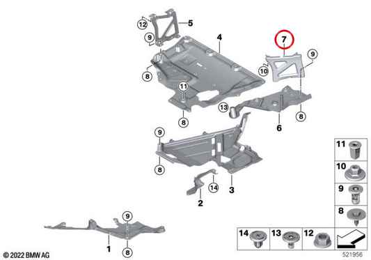 Rechte Unterstützung für den Heckdiffusor OEM 51758498396 für BMW U06, U11, U12. Original BMW.