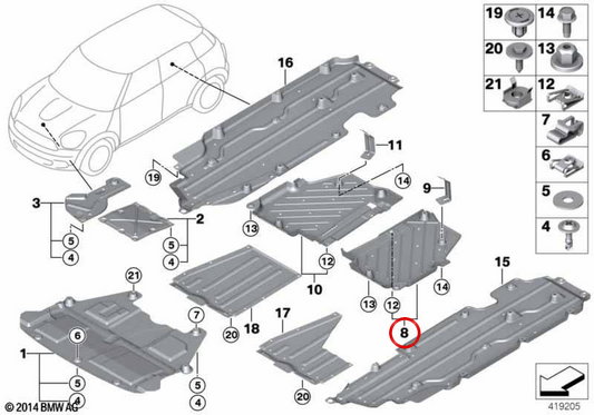 Acabamento inferior traseiro esquerdo OEM 51759808213 para MINI Countryman R60, Paceman R61. MINI originais.