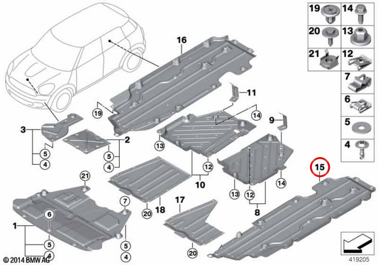 Unterbodenverkleidung hinten links OEM 51759812901 für MINI Countryman R60, Paceman R61. Originaler MINI.