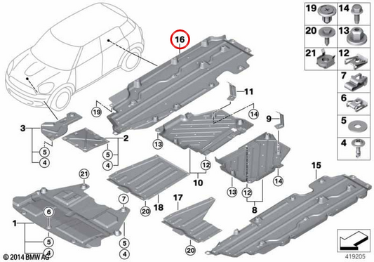 Unterbodenverkleidung hinten rechts OEM 51759812902 für MINI Countryman R60, Paceman R61. Originaler MINI.