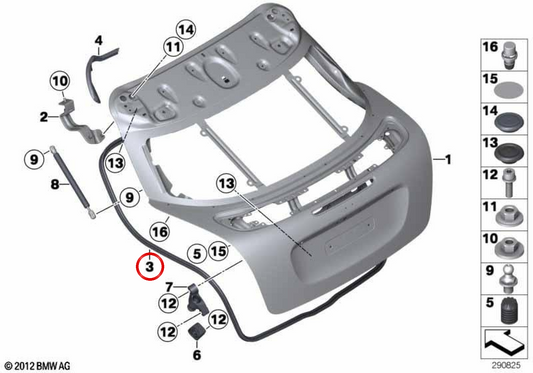 Guarnizione coperchio bagagliaio OEM 51762758883 per MINI Coupé R58 (2010-2015). MINI originale.