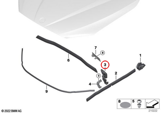 Revestimiento superior izquierdo del capó delantero OEM 51762990361 para BMW E84. Original BMW.