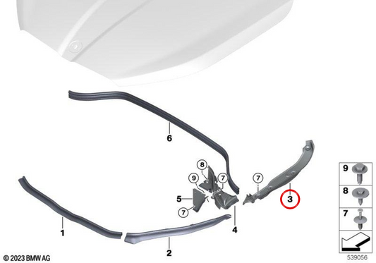 Sellado pared lateral izquierda OEM 51765A32A61 para BMW X2 U10. Original BMW.