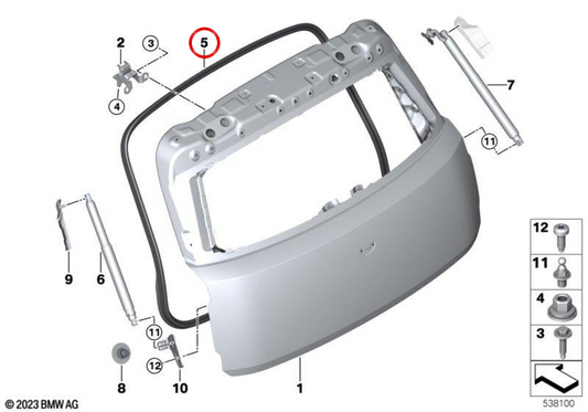 Junta de maletero OEM 51765A45FA8 para BMW X1 U25. Original BMW.
