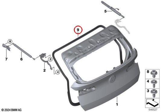 Junta da tampa da mala traseira OEM 51765A7B128 para BMW X3 G45, X3L G48. Original BMW.