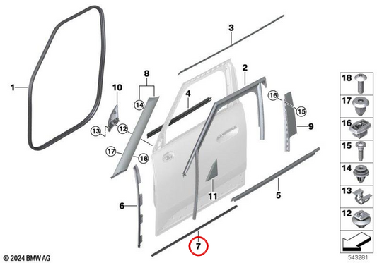 Left front gasket seal OEM 51765A913C8 for MINI Aceman J05, JCW Aceman E. Original MINI.