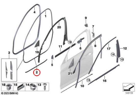 Sostituzione parziale del burretto porta OEM 51765B68FC5 per BMW Serie 1 F40, F70, Serie 2 U06 Active Tourer, Serie 3 G20 G21 G80, X1 U11, X2 U10... e altro. Originale BMW