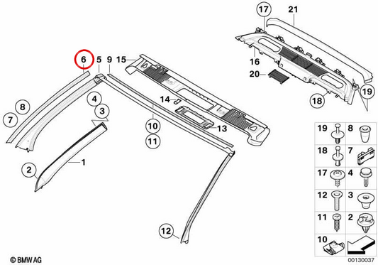 Revestimiento del pilar A izquierdo OEM 51767008787 para BMW E64. Original BMW.
