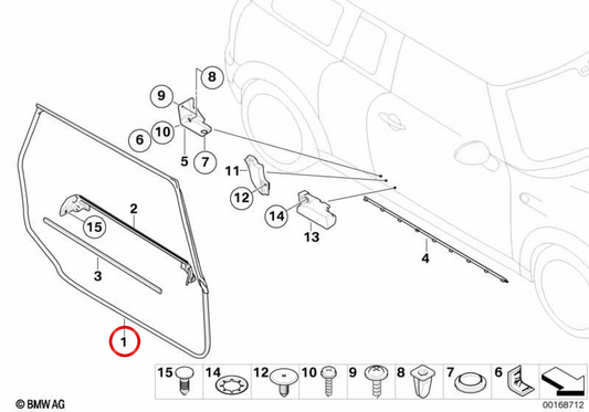 Vedação da porta direita OEM 51767167218 para MINI Clubman R55, R55 LCI. MINI originais.