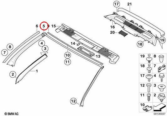 ** Brett der Dichtheit für die Basis der Windschutzscheibe in Pilar A OEM 51767175474 für BMW E63, E64. Original BMW. **