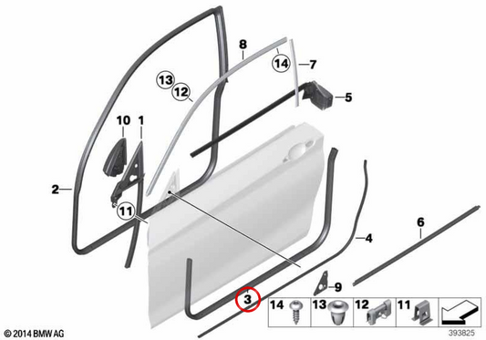 Burlete inferior puerta izquierda OEM 51767267927 para BMW F23. Original BMW.
