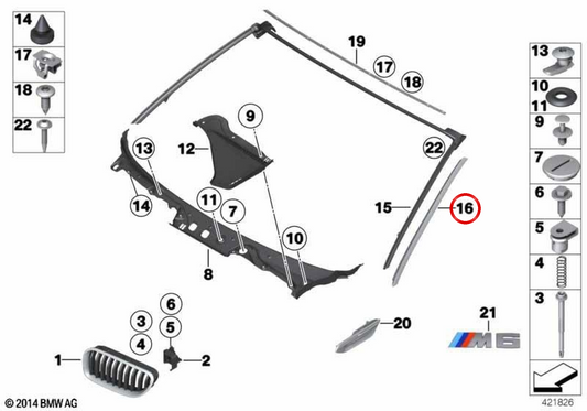 Tampa do pilar A esquerdo OEM 51767275783 para BMW F12, F13. BMW genuíno.