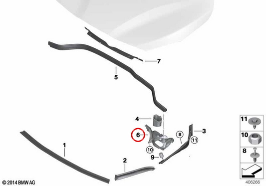 OM 51767300519 joint du capot avant gauche pour BMW F45, F46. BMW d'origine.