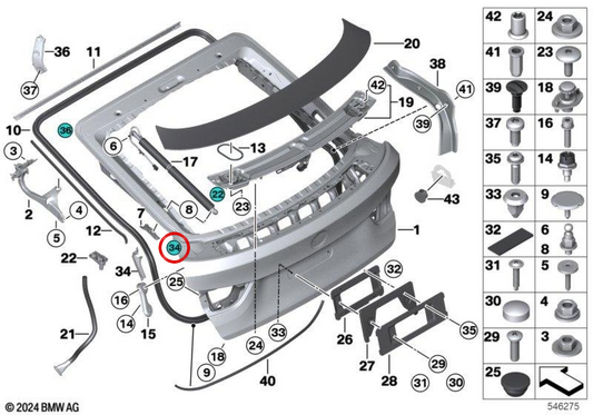 Junta do spoiler traseiro esquerdo OEM 51767371655 para BMW F34. BMW genuíno.