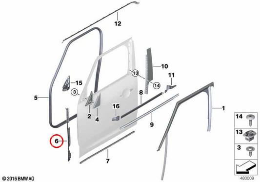 Guarnizione guarnizione montante anteriore sinistro OEM 51767390089 per MINI Countryman F60, F60 LCI. MINI originale.