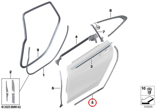 Junta de estanqueidad entrada puerta trasera izquierda OEM 51767416351 para BMW G32. Original BMW.