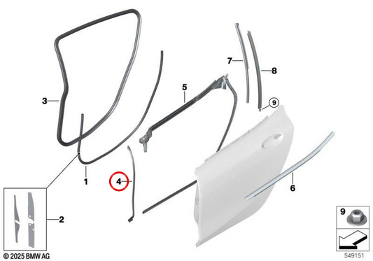 Scheda di tenuta PILA B Porta posteriore sinistra OEM 51767435447 per BMW F93, G16. BMW originale.