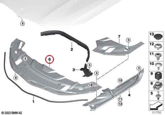 Tampa central do compartimento do motor OEM 51767475291 para BMW Série 7 (G11, G12). BMW genuíno