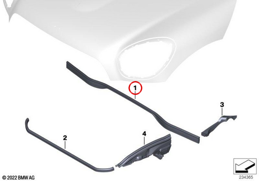 Vorne, hinten Motorhaubendichtung OEM 51769801933 für MINI Countryman R60, Paceman R61. Originaler MINI.